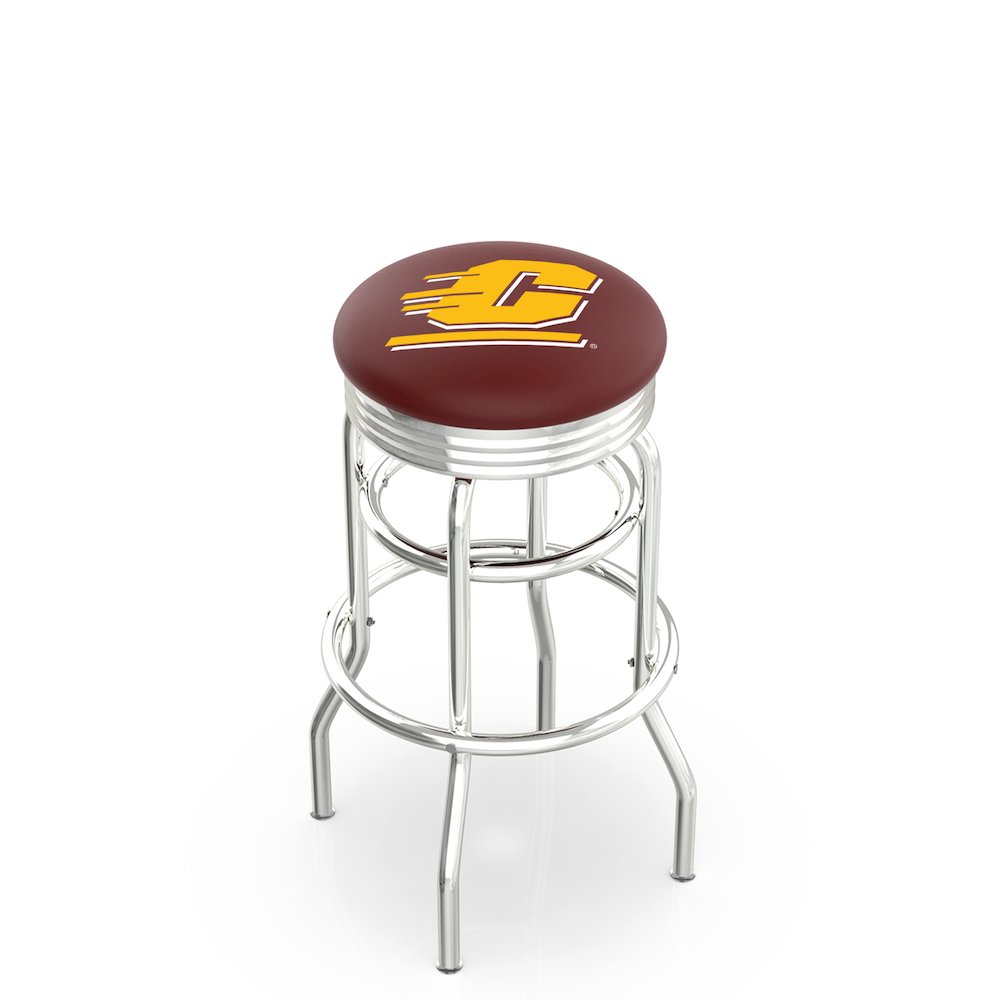 25" L7C3C - Chrome Double Ring Central Michigan Swivel Bar Stool with 2.5" Ribbed Accent Ring by Holland Bar Stool Company. Picture 1