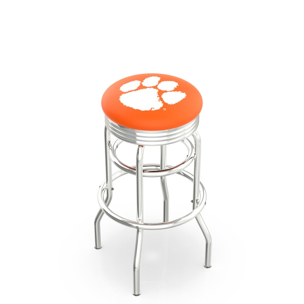 25" L7C3C - Chrome Double Ring Clemson Swivel Bar Stool with 2.5" Ribbed Accent Ring by Holland Bar Stool Company. Picture 1
