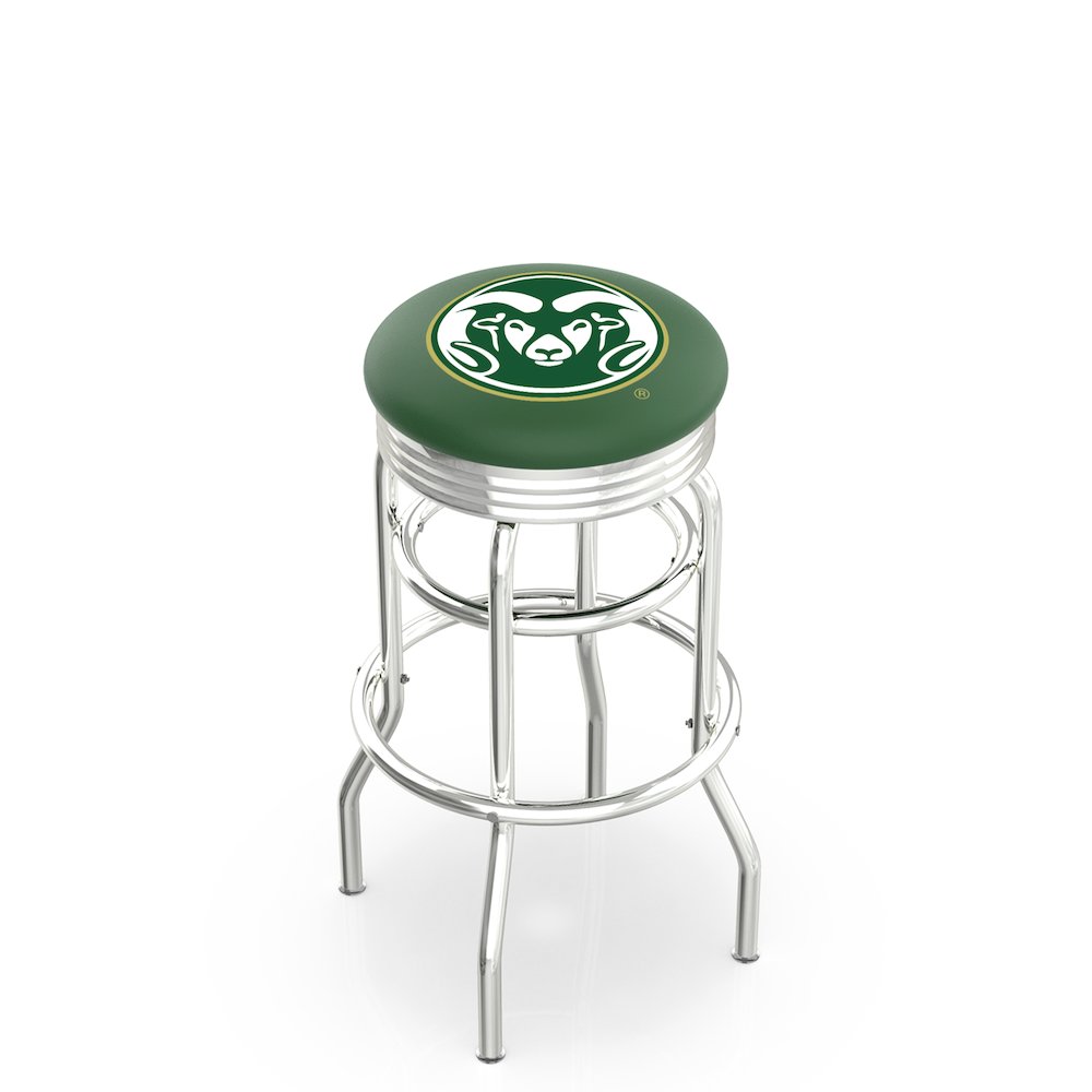 25" L7C3C - Chrome Double Ring Colorado State Swivel Bar Stool with 2.5" Ribbed Accent Ring by Holland Bar Stool Company. Picture 1