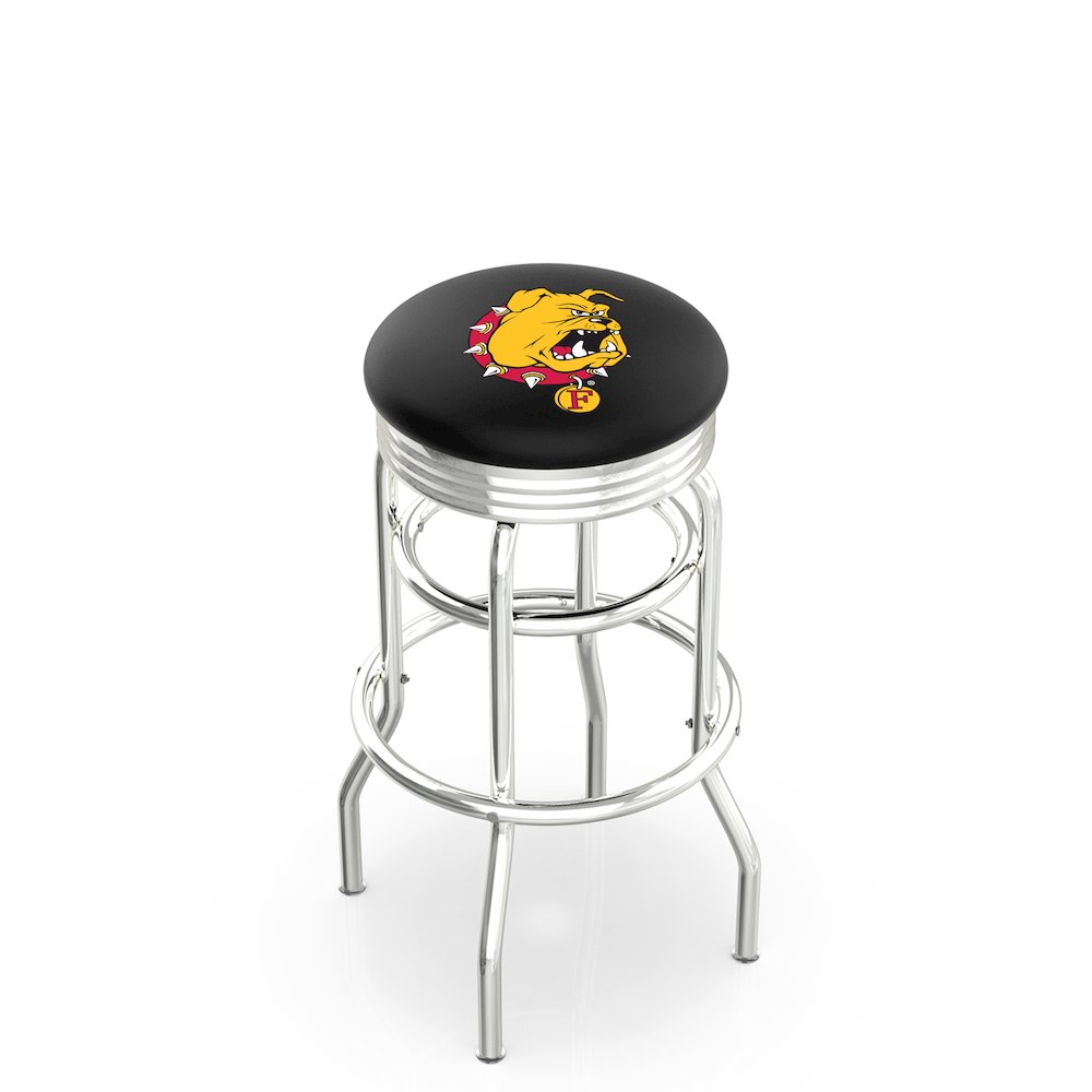 25" L7C3C - Chrome Double Ring Ferris State Swivel Bar Stool with 2.5" Ribbed Accent Ring by Holland Bar Stool Company. Picture 1