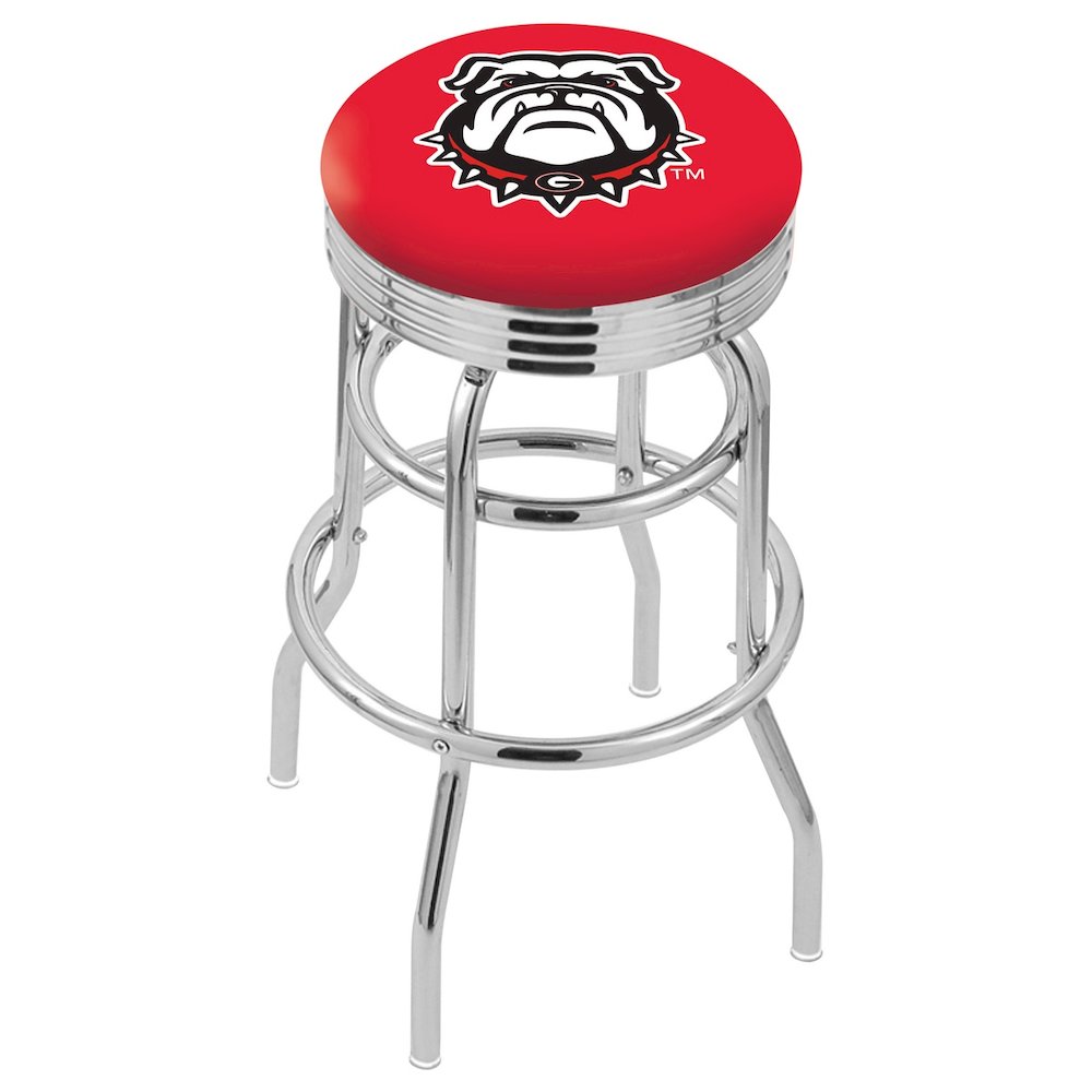 25" L7C3C - Chrome Double Ring Georgia "Bulldog" Swivel Bar Stool with 2.5" Ribbed Accent Ring by Holland Bar Stool Company. Picture 1