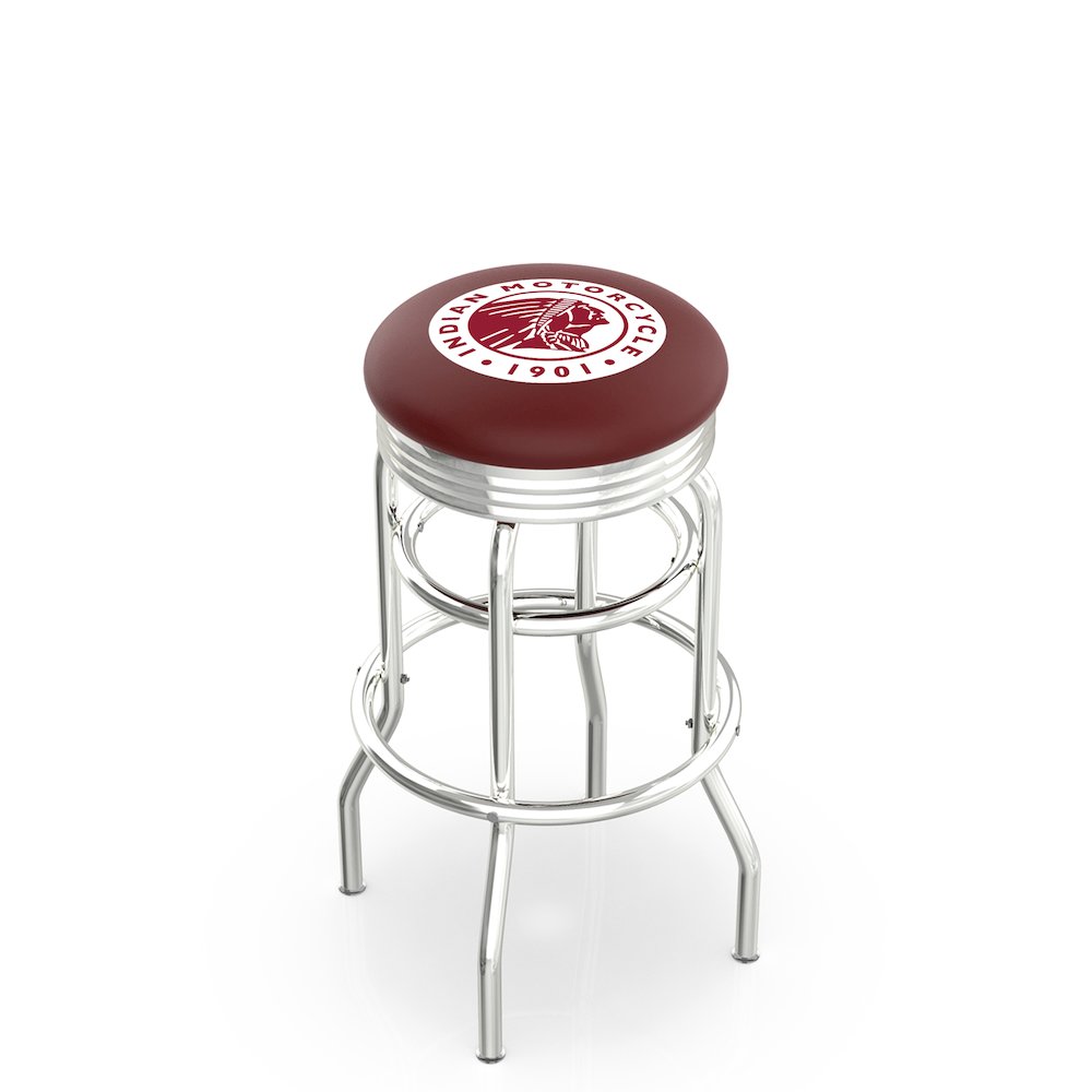25" L7C3C - Chrome Double Ring Indian Motorcycle Swivel Bar Stool with 2.5" Ribbed Accent Ring by Holland Bar Stool Company. Picture 1