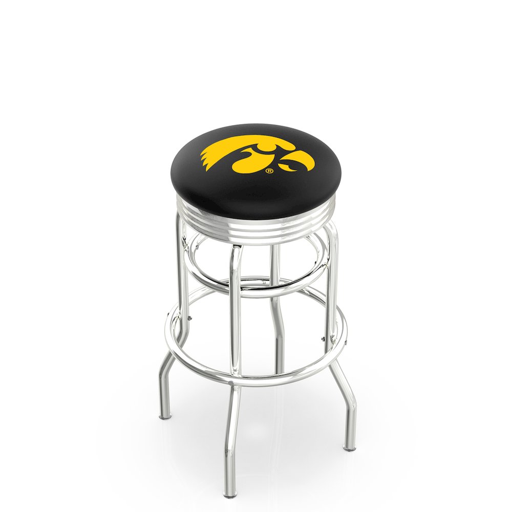 25" L7C3C - Chrome Double Ring Iowa Swivel Bar Stool with 2.5" Ribbed Accent Ring by Holland Bar Stool Company. Picture 1