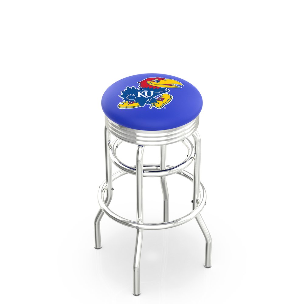 25" L7C3C - Chrome Double Ring Kansas Swivel Bar Stool with 2.5" Ribbed Accent Ring by Holland Bar Stool Company. Picture 1