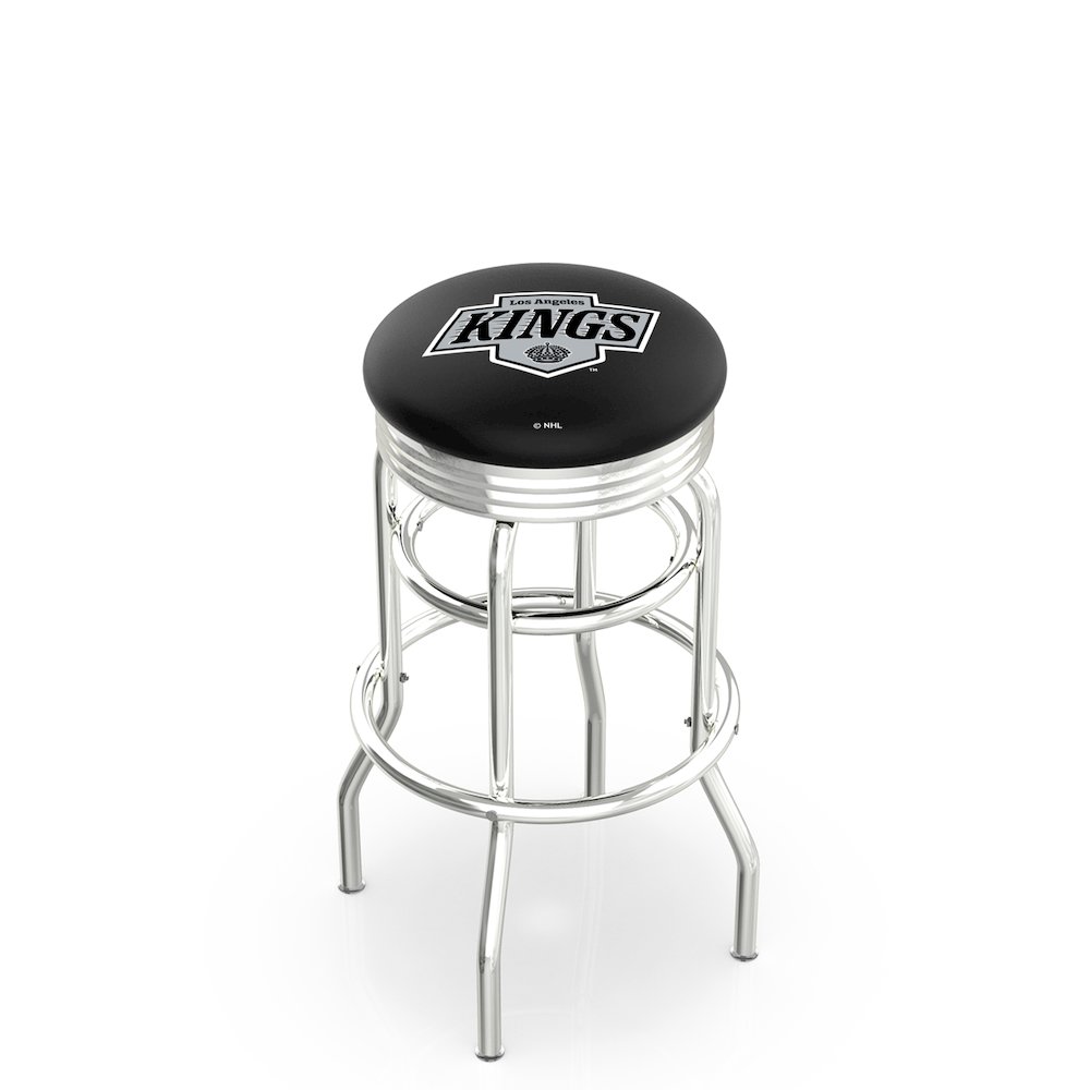 25" L7C3C - Chrome Double Ring Los Angeles Kings Swivel Bar Stool with 2.5" Ribbed Accent Ring by Holland Bar Stool Company. Picture 1