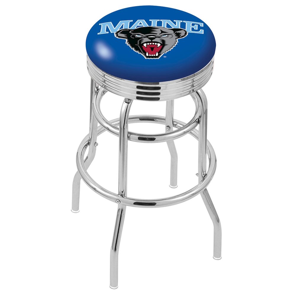 25" L7C3C - Chrome Double Ring Maine Swivel Bar Stool with 2.5" Ribbed Accent Ring by Holland Bar Stool Company. Picture 1