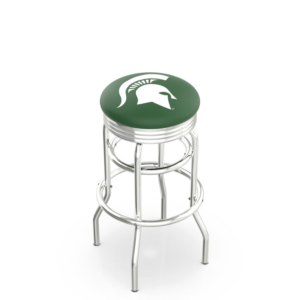 25" L7C3C - Chrome Double Ring Michigan State Swivel Bar Stool with 2.5" Ribbed Accent Ring by Holland Bar Stool Company. Picture 1