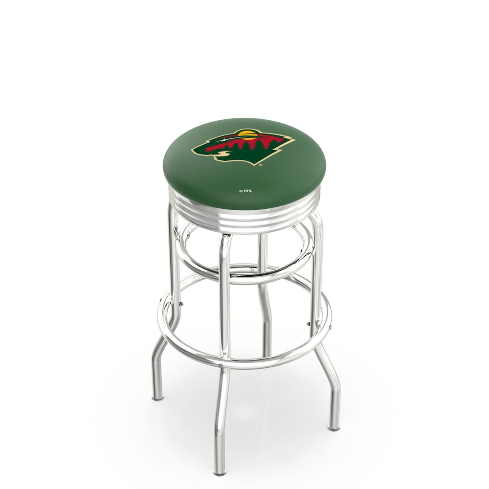 25" L7C3C - Chrome Double Ring Minnesota Wild Swivel Bar Stool with 2.5" Ribbed Accent Ring by Holland Bar Stool Company. Picture 1