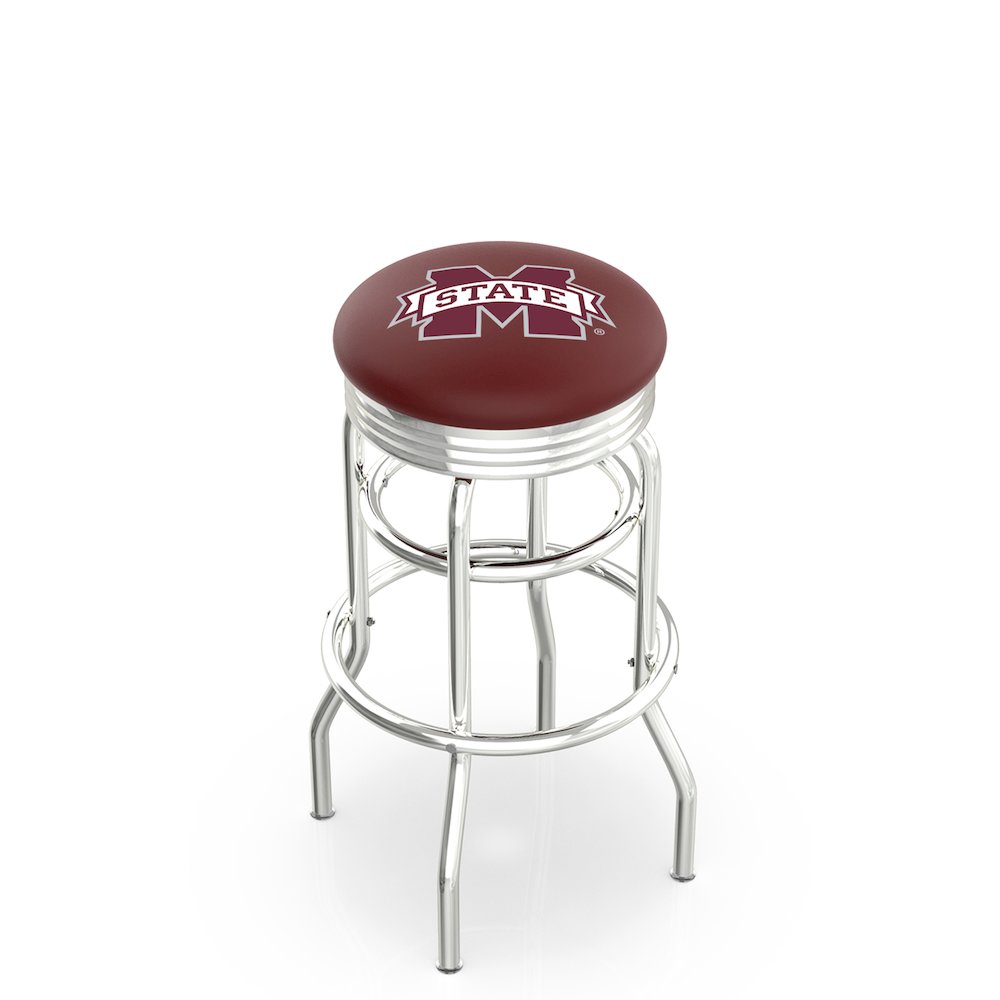 25" L7C3C - Chrome Double Ring Mississippi State Swivel Bar Stool with 2.5" Ribbed Accent Ring by Holland Bar Stool Company. Picture 1