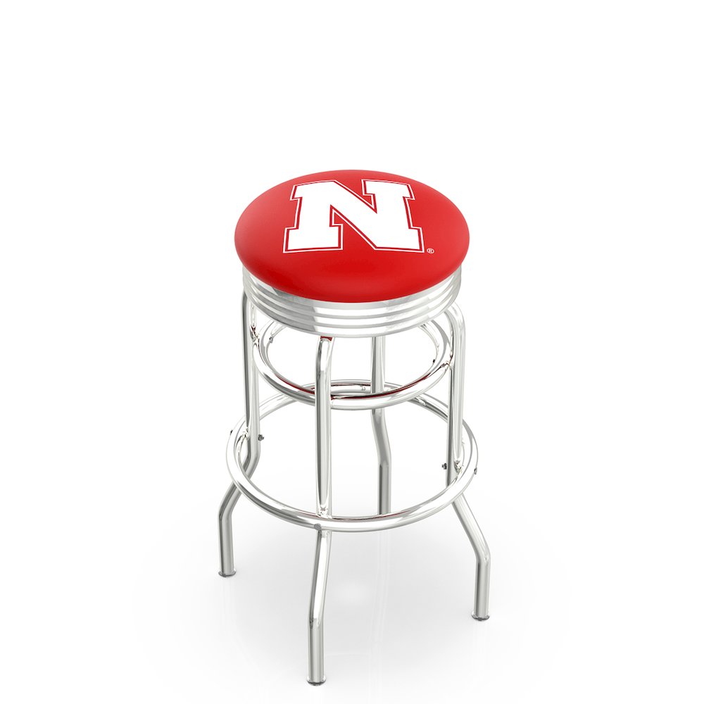25" L7C3C - Chrome Double Ring Nebraska Swivel Bar Stool with 2.5" Ribbed Accent Ring by Holland Bar Stool Company. Picture 1