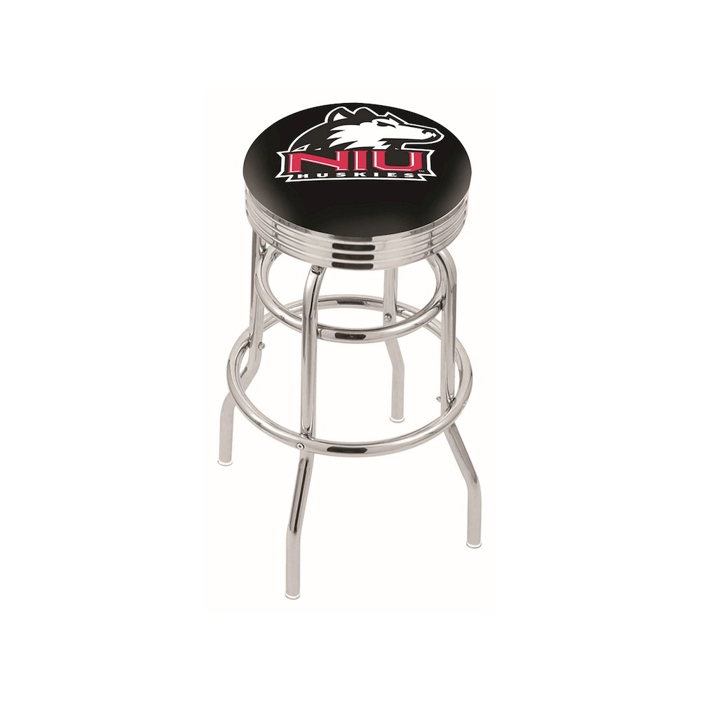 25" L7C3C - Chrome Double Ring Northern Illinois Swivel Bar Stool with 2.5" Ribbed Accent Ring by Holland Bar Stool Company. Picture 1