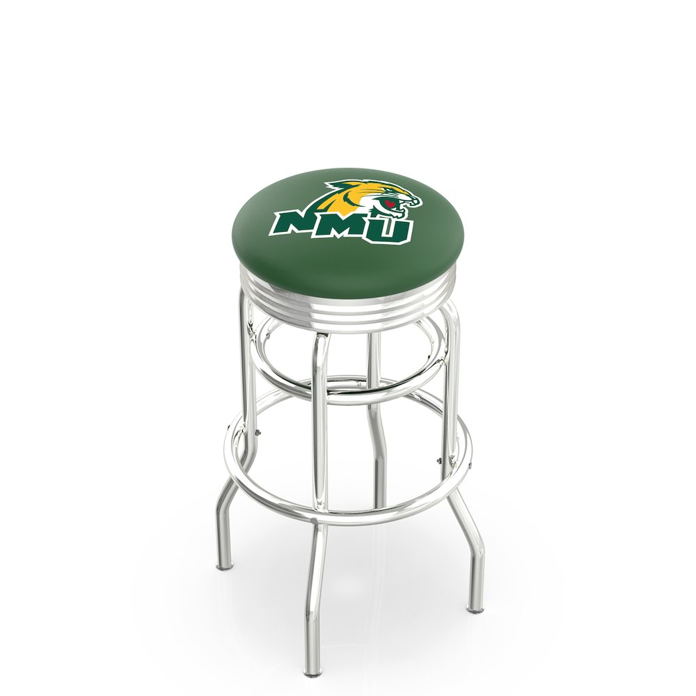 25" L7C3C - Chrome Double Ring Northern Michigan Swivel Bar Stool with 2.5" Ribbed Accent Ring by Holland Bar Stool Company. Picture 1
