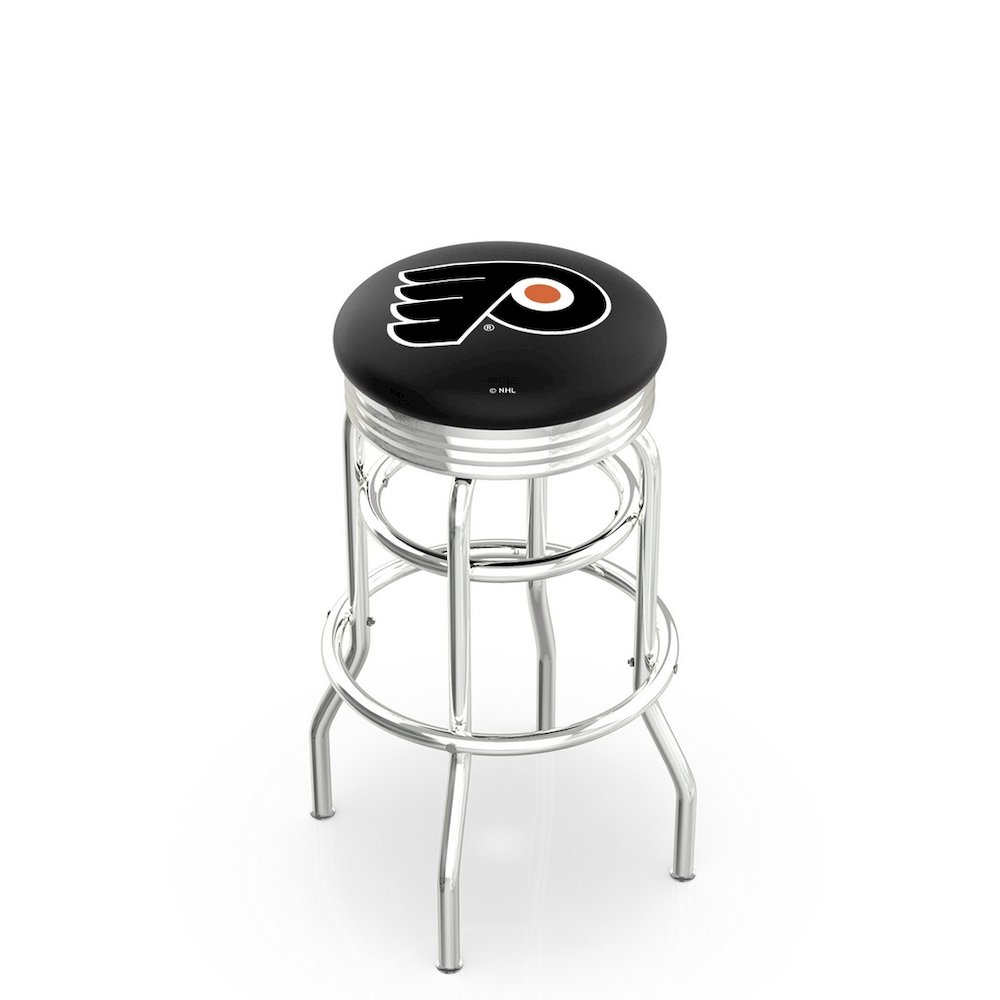 25" L7C3C - Chrome Double Ring Philadelphia Flyers Swivel Bar Stool with 2.5" Ribbed Accent Ring by Holland Bar Stool Company. Picture 1