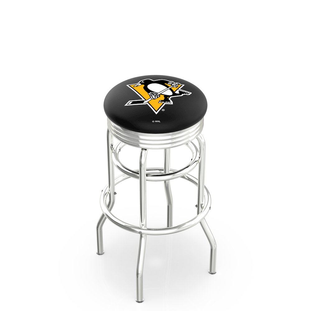 25" L7C3C - Chrome Double Ring Pittsburgh Penguins Swivel Bar Stool with 2.5" Ribbed Accent Ring by Holland Bar Stool Company. Picture 1