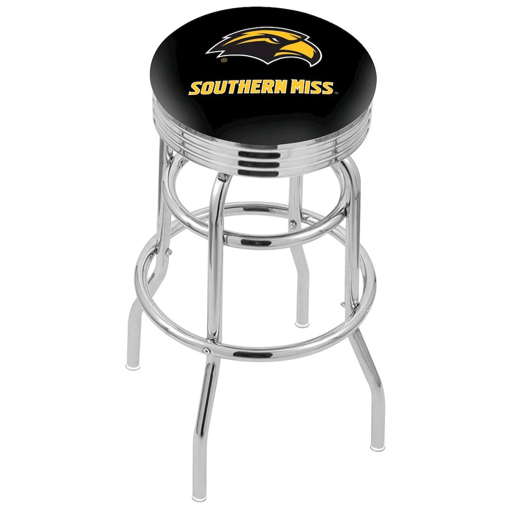 25" L7C3C - Chrome Double Ring Southern Miss Swivel Bar Stool with 2.5" Ribbed Accent Ring by Holland Bar Stool Company. Picture 1