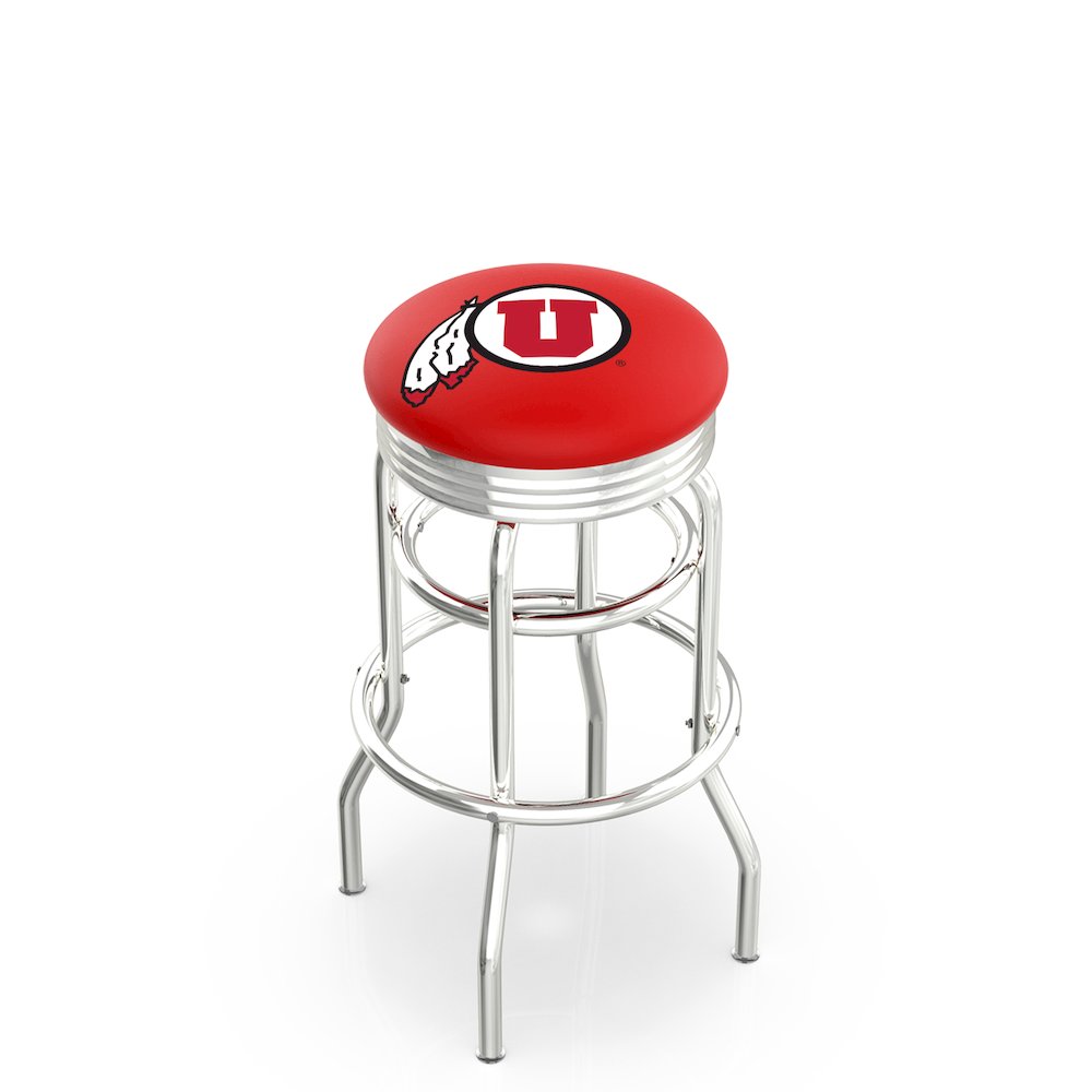 25" L7C3C - Chrome Double Ring Utah Swivel Bar Stool with 2.5" Ribbed Accent Ring by Holland Bar Stool Company. Picture 1