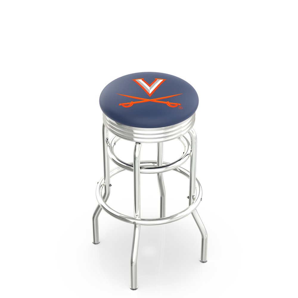 25" L7C3C - Chrome Double Ring Virginia Swivel Bar Stool with 2.5" Ribbed Accent Ring by Holland Bar Stool Company. Picture 1