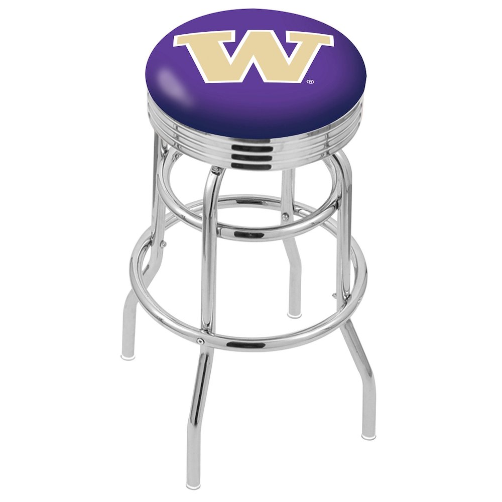 25" L7C3C - Chrome Double Ring Washington Swivel Bar Stool with 2.5" Ribbed Accent Ring by Holland Bar Stool Company. Picture 1