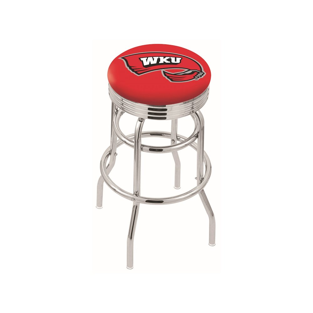 25" L7C3C - Chrome Double Ring Western Kentucky Swivel Bar Stool with 2.5" Ribbed Accent Ring by Holland Bar Stool Company. Picture 1