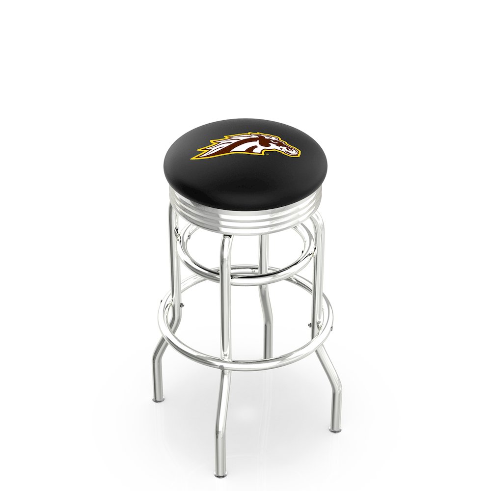 25" L7C3C - Chrome Double Ring Western Michigan Swivel Bar Stool with 2.5" Ribbed Accent Ring by Holland Bar Stool Company. Picture 1