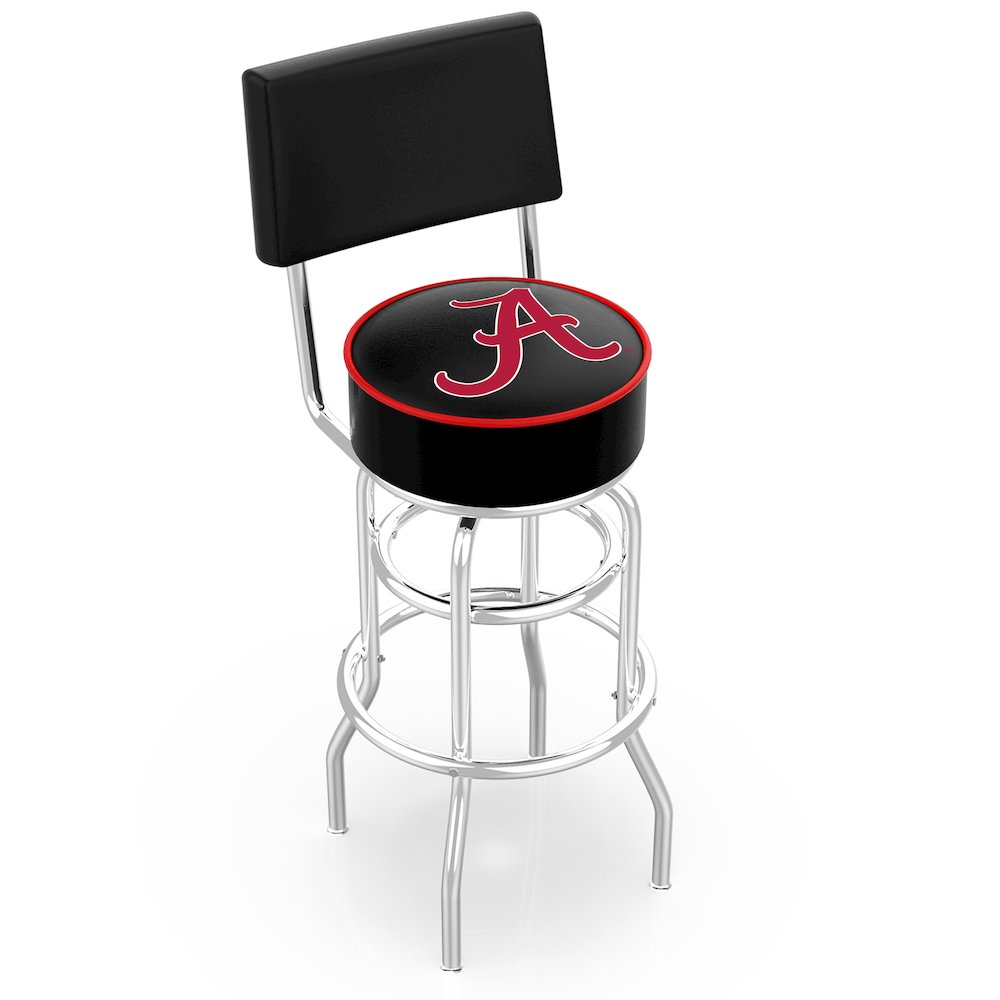 25" L7C4 - Chrome Double Ring Alabama Swivel Bar Stool with a Back by Holland Bar Stool Company. Picture 1