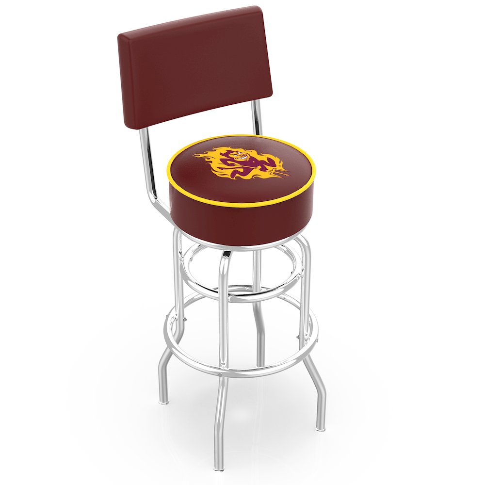 25" L7C4 - Chrome Double Ring Arizona State Swivel Bar Stool with a Back and Sparky Logo by Holland Bar Stool Company. Picture 1