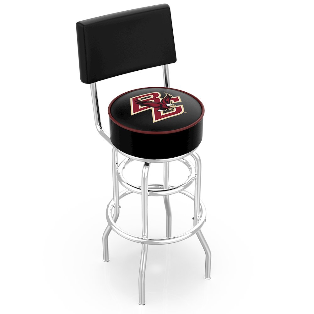 25" L7C4 - Chrome Double Ring Boston College Swivel Bar Stool with a Back by Holland Bar Stool Company. Picture 1