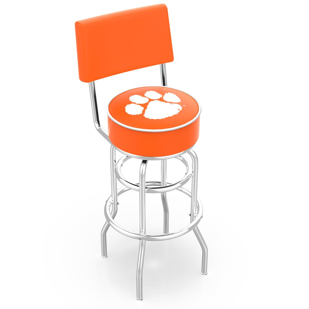 25" L7C4 - Chrome Double Ring Clemson Swivel Bar Stool with a Back by Holland Bar Stool Company. Picture 1