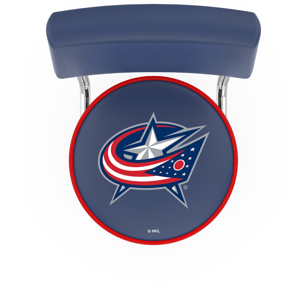 25" L7C4 - Chrome Double Ring Columbus Blue Jackets Swivel Bar Stool with a Back by Holland Bar Stool Company. Picture 2