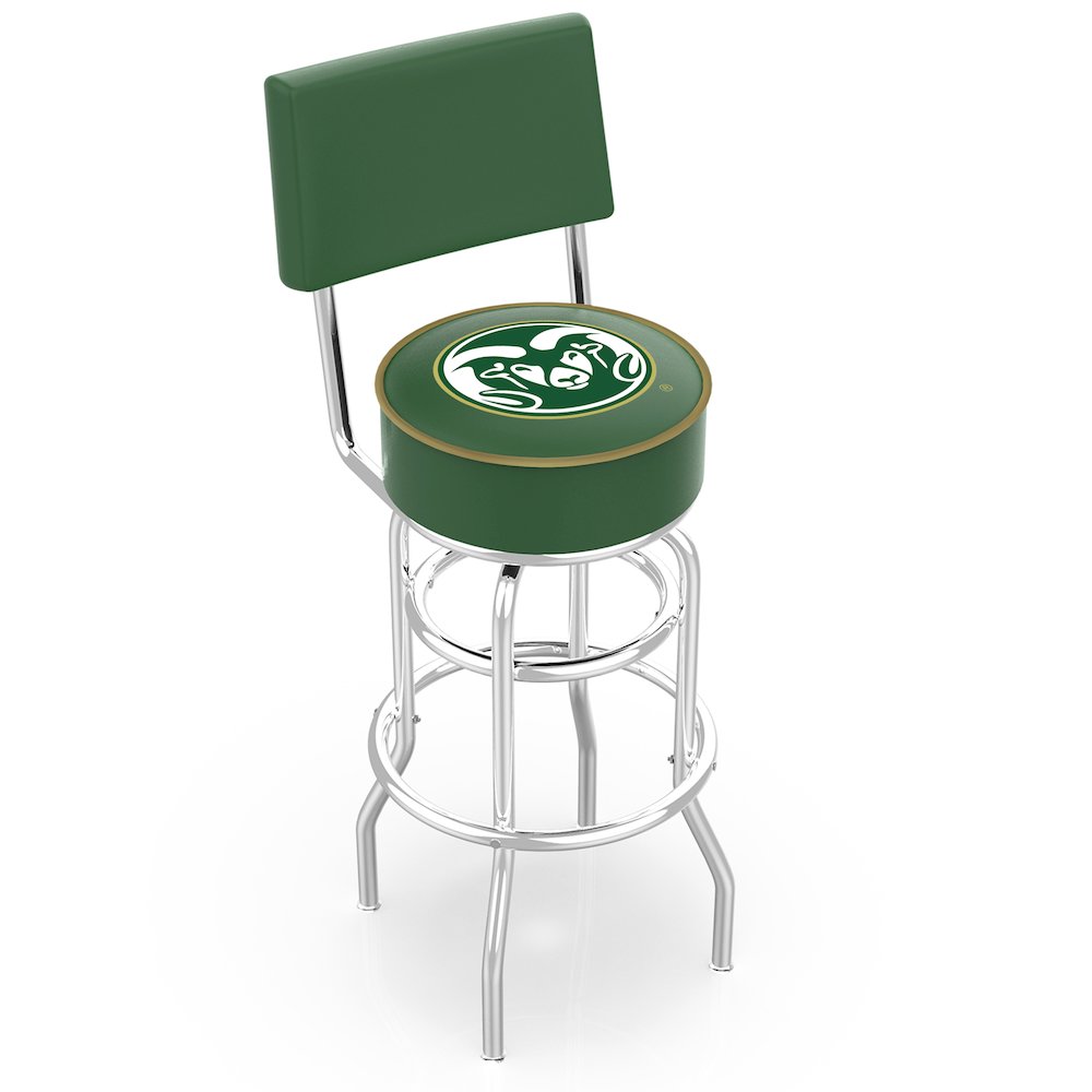 25" L7C4 - Chrome Double Ring Colorado State Swivel Bar Stool with a Back by Holland Bar Stool Company. Picture 1