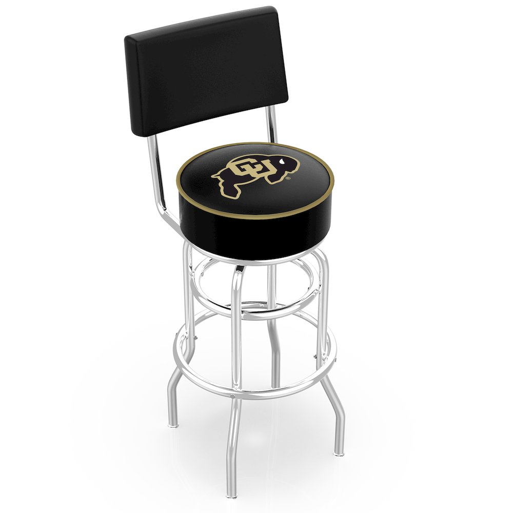 25" L7C4 - Chrome Double Ring Colorado Swivel Bar Stool with a Back by Holland Bar Stool Company. Picture 1