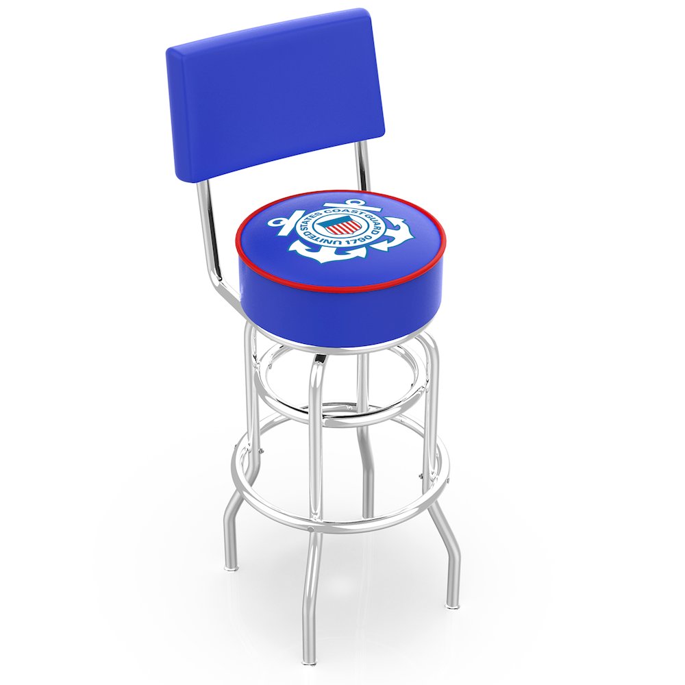 25" L7C4 - Chrome Double Ring U.S. Coast Guard Swivel Bar Stool with a Back by Holland Bar Stool Company. Picture 1