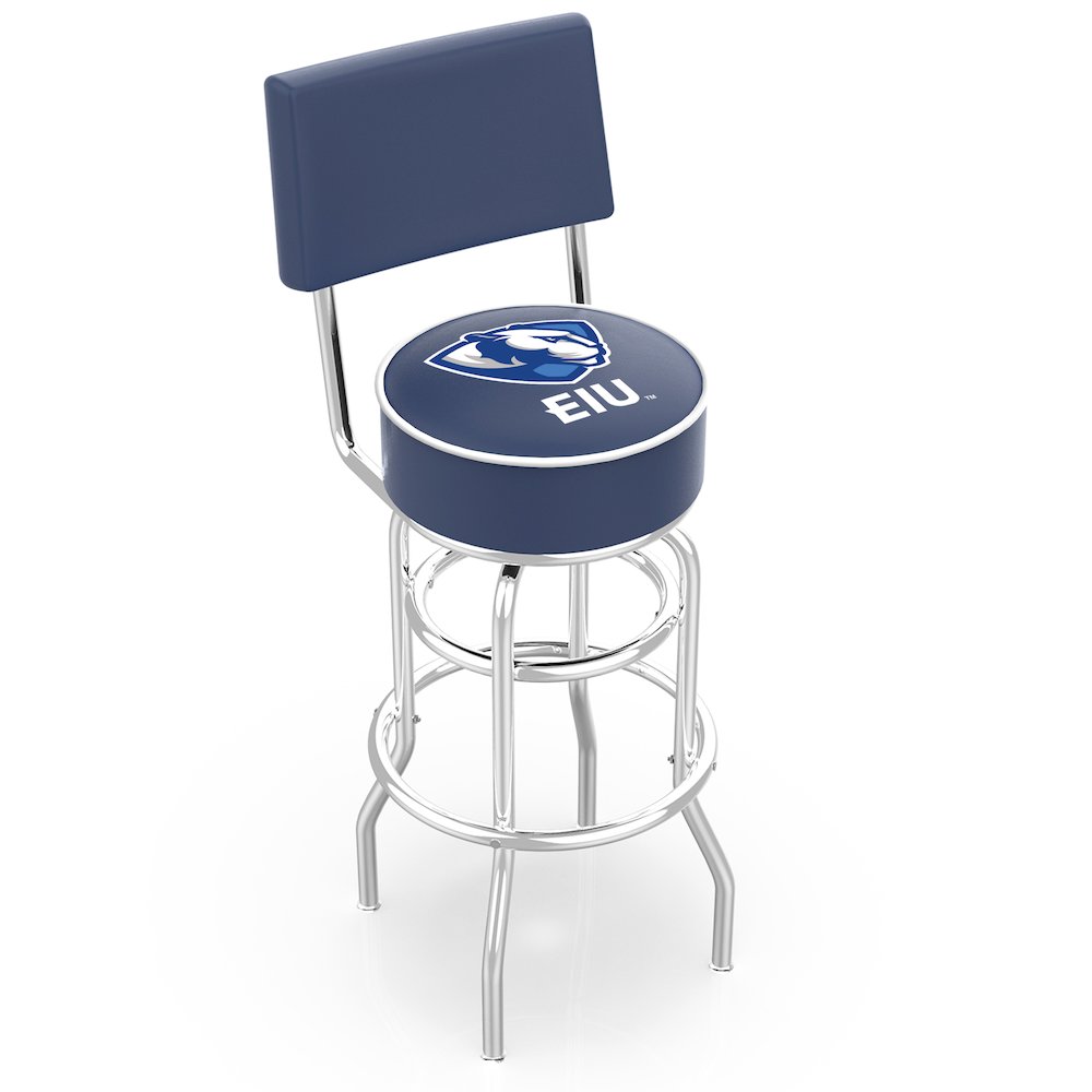25" L7C4 - Chrome Double Ring Eastern Illinois Swivel Bar Stool with a Back by Holland Bar Stool Company. Picture 1