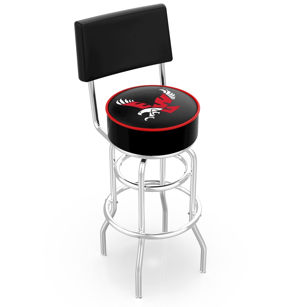 25" L7C4 - Chrome Double Ring Eastern Washington Swivel Bar Stool with a Back by Holland Bar Stool Company. Picture 1
