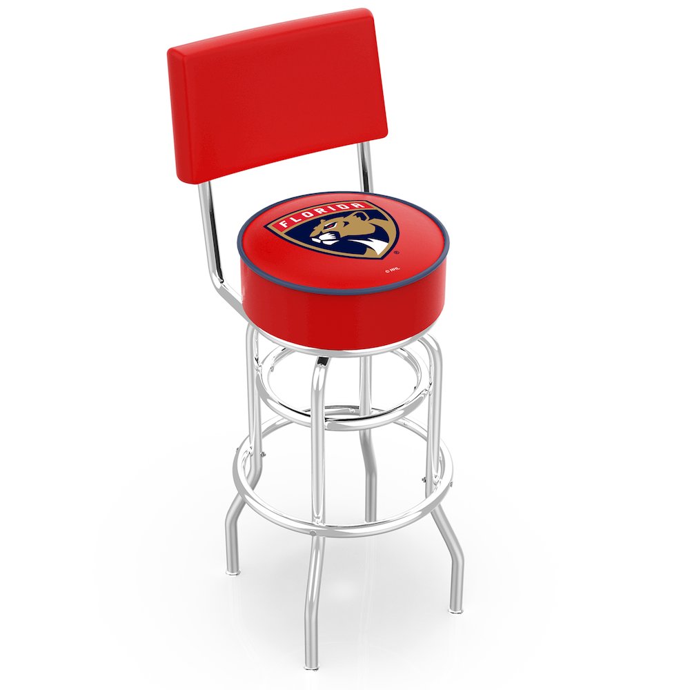 25" L7C4 - Chrome Double Ring Florida Panthers Swivel Bar Stool with a Back by Holland Bar Stool Company. Picture 1
