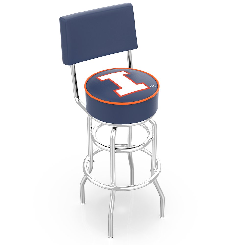 25" L7C4 - Chrome Double Ring Illinois Swivel Bar Stool with a Back by Holland Bar Stool Company. Picture 1
