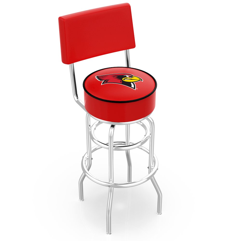 25" L7C4 - Chrome Double Ring Illinois State Swivel Bar Stool with a Back by Holland Bar Stool Company. Picture 1