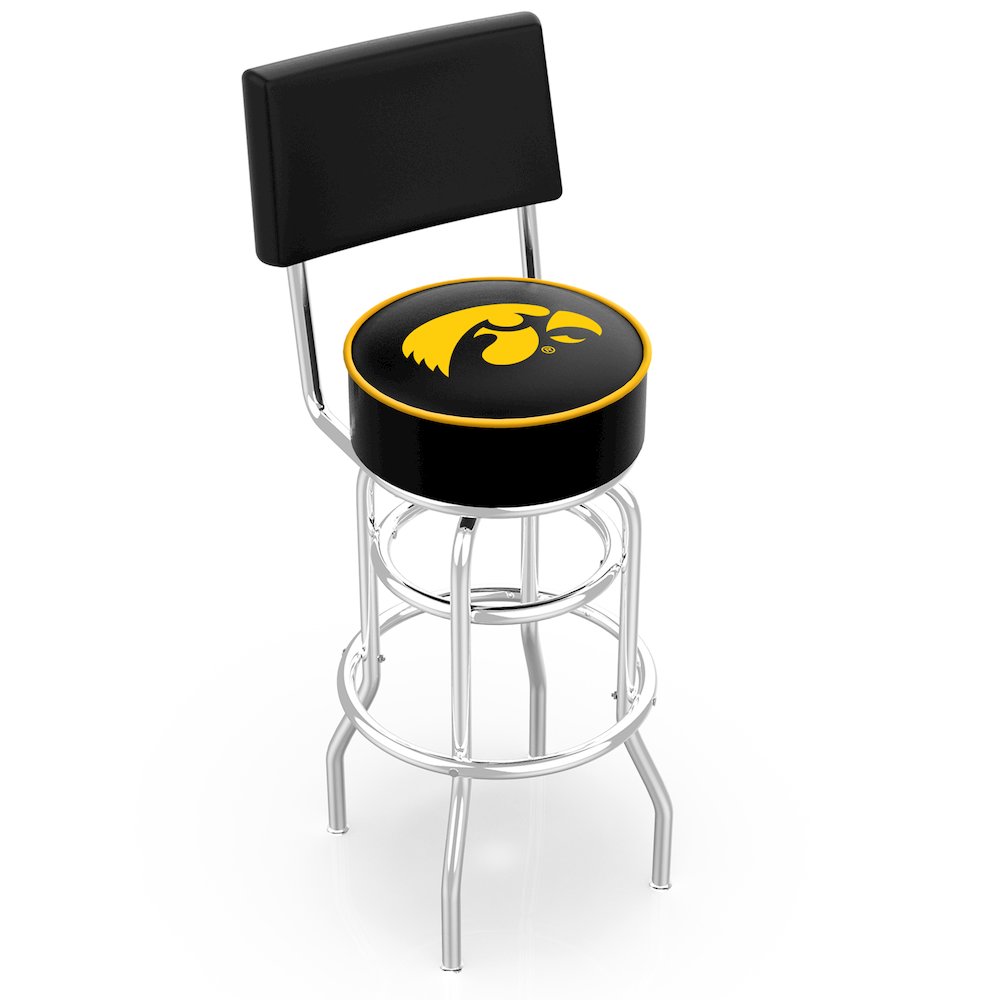 25" L7C4 - Chrome Double Ring Iowa Swivel Bar Stool with a Back by Holland Bar Stool Company. Picture 1