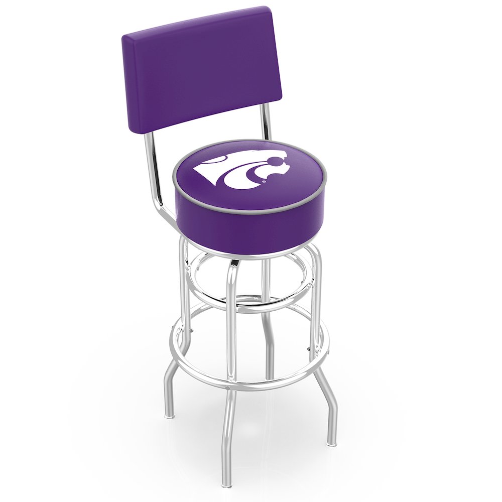 25" L7C4 - Chrome Double Ring Kansas State Swivel Bar Stool with a Back by Holland Bar Stool Company. Picture 1