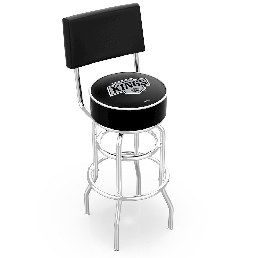 25" L7C4 - Chrome Double Ring Los Angeles Kings Swivel Bar Stool with a Back by Holland Bar Stool Company. Picture 1
