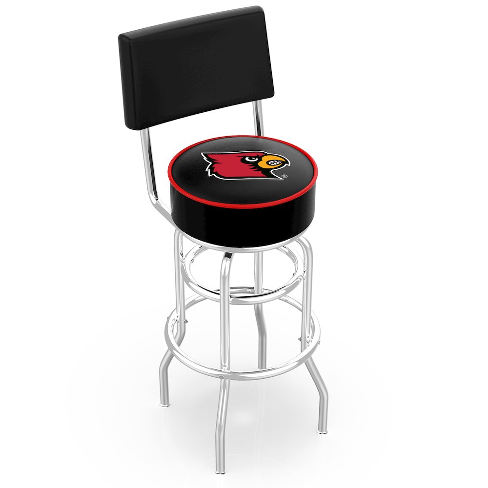 25" L7C4 - Chrome Double Ring Louisville Swivel Bar Stool with a Back by Holland Bar Stool Company. Picture 1