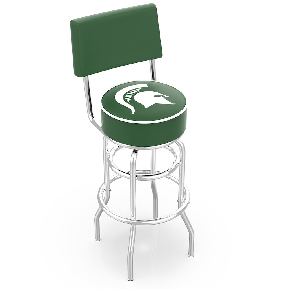 25" L7C4 - Chrome Double Ring Michigan State Swivel Bar Stool with a Back by Holland Bar Stool Company. Picture 1