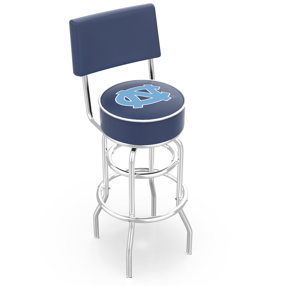 25" L7C4 - Chrome Double Ring North Carolina Swivel Bar Stool with a Back by Holland Bar Stool Company. Picture 1