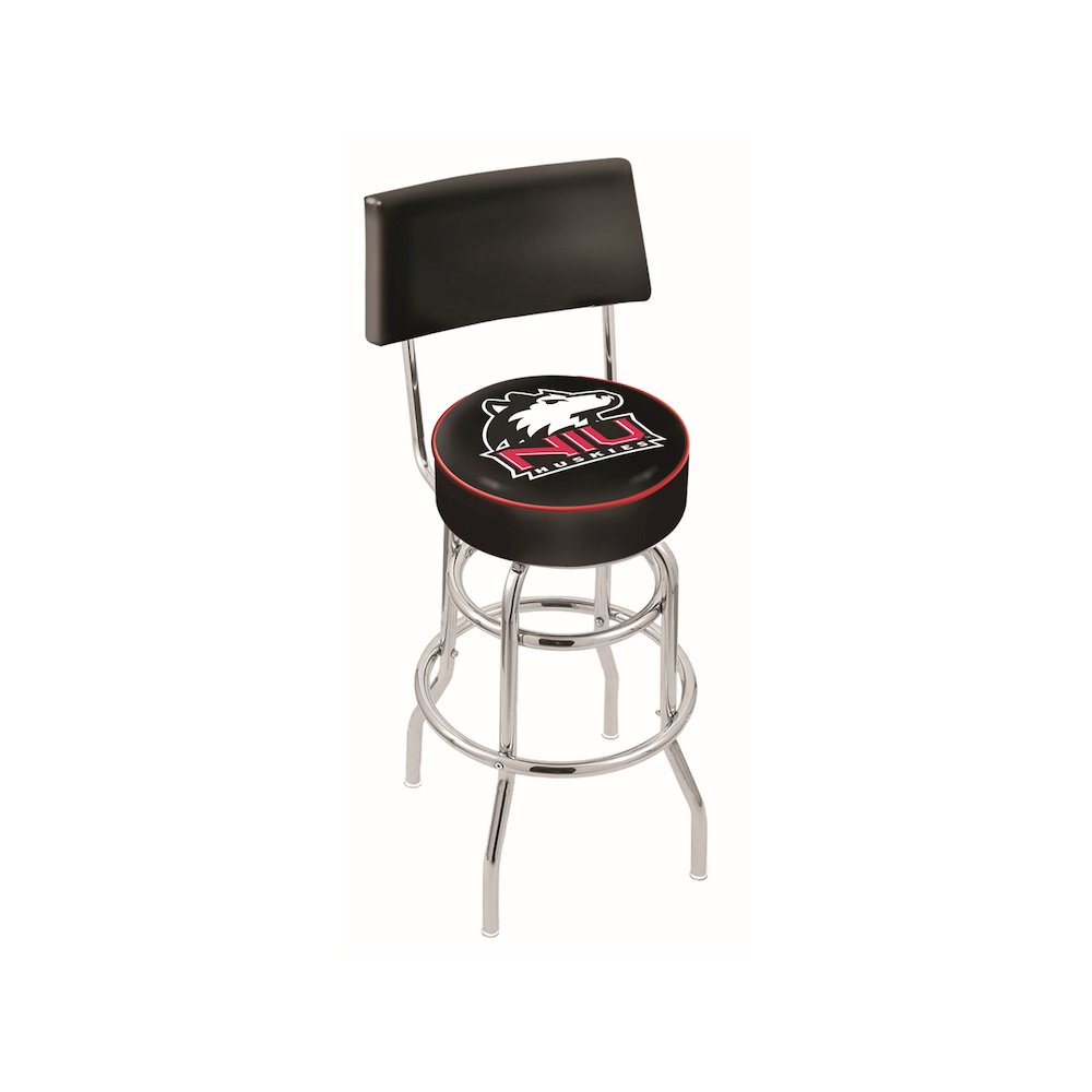 25" L7C4 - Chrome Double Ring Northern Illinois Swivel Bar Stool with a Back by Holland Bar Stool Company. Picture 1