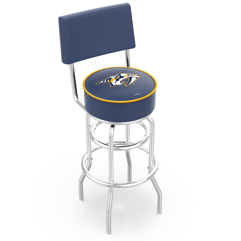 25" L7C4 - Chrome Double Ring Nashville Predators Swivel Bar Stool with a Back by Holland Bar Stool Company. Picture 1