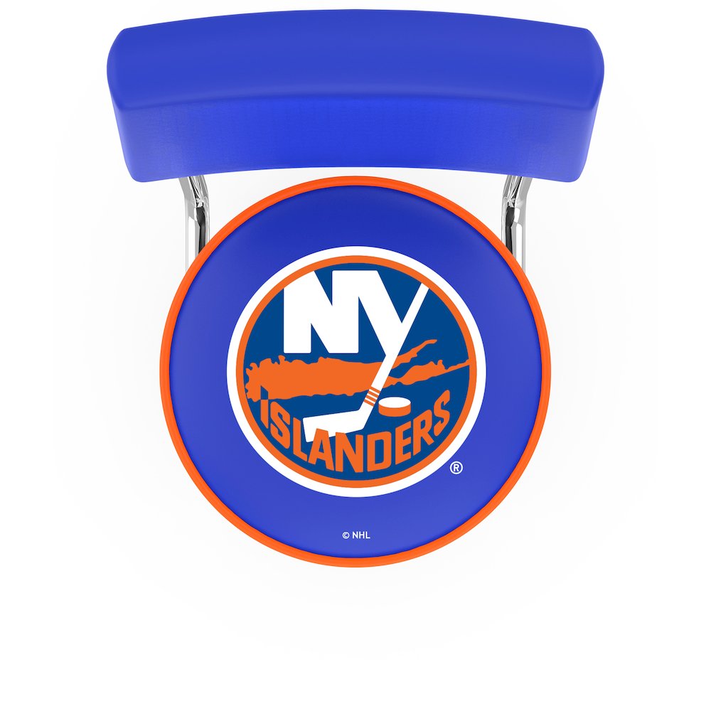 25" L7C4 - Chrome Double Ring New York Islanders Swivel Bar Stool with a Back by Holland Bar Stool Company. Picture 2