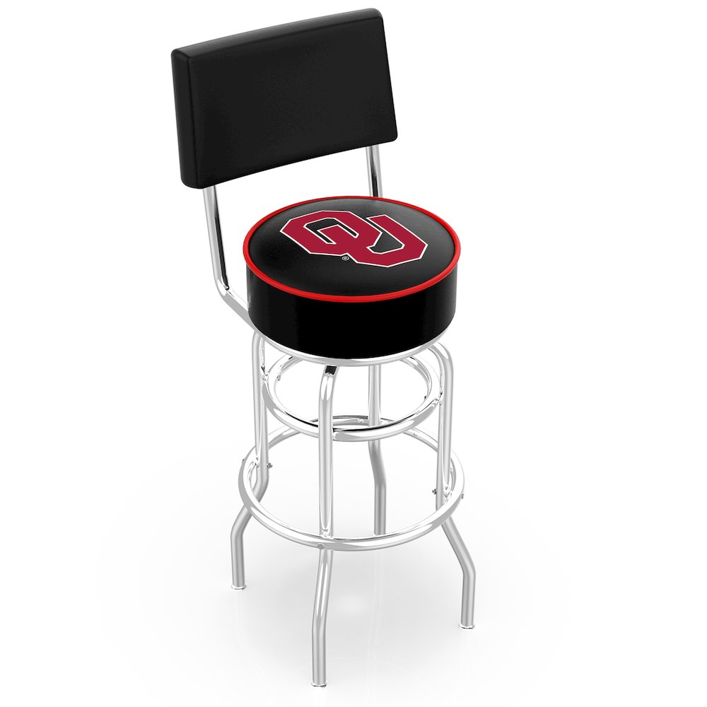 25" L7C4 - Chrome Double Ring Oklahoma Swivel Bar Stool with a Back by Holland Bar Stool Company. Picture 1