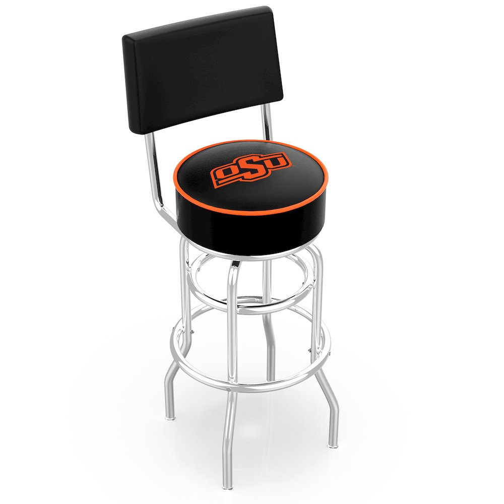 25" L7C4 - Chrome Double Ring Oklahoma State Swivel Bar Stool with a Back by Holland Bar Stool Company. Picture 1