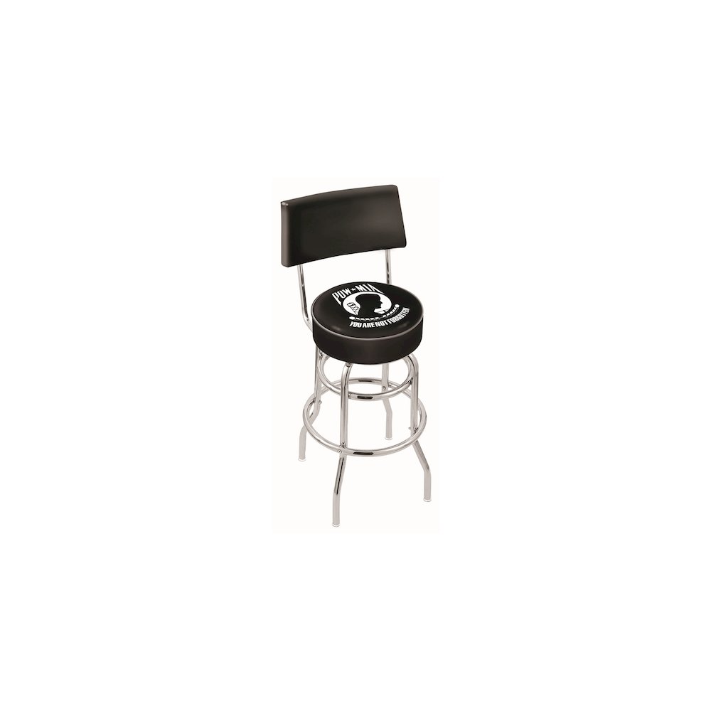 25" L7C4 - Chrome Double Ring POW/MIA Swivel Bar Stool with a Back by Holland Bar Stool Company. Picture 1