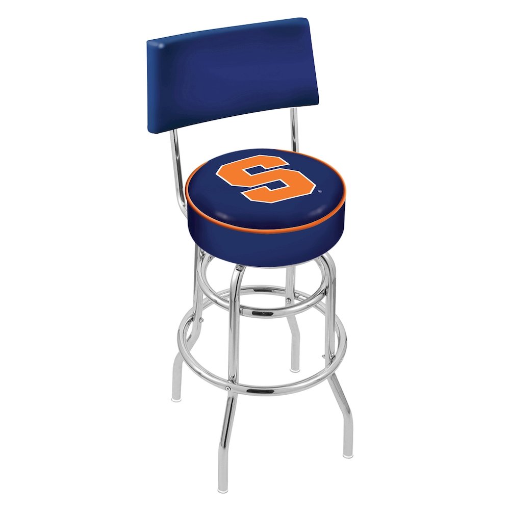 25" L7C4 - Chrome Double Ring Syracuse Swivel Bar Stool with a Back by Holland Bar Stool Company. Picture 1